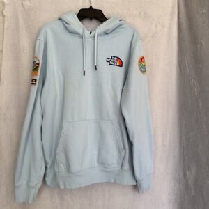 The North Face Mens Hoodie Large Light Blue California Patch Pullover Sweatshirt